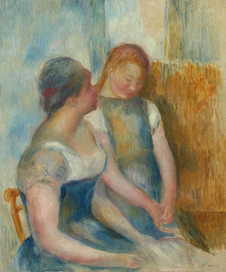 La Conversation,대화,Pierre-Auguste Renoir,피에르 오귀스트 르누아르,오일 페인팅,오일 페인팅, 여러 여자, 여자 2명, 회화 (중), 전통 미디어, 좌석, 감긴 눈