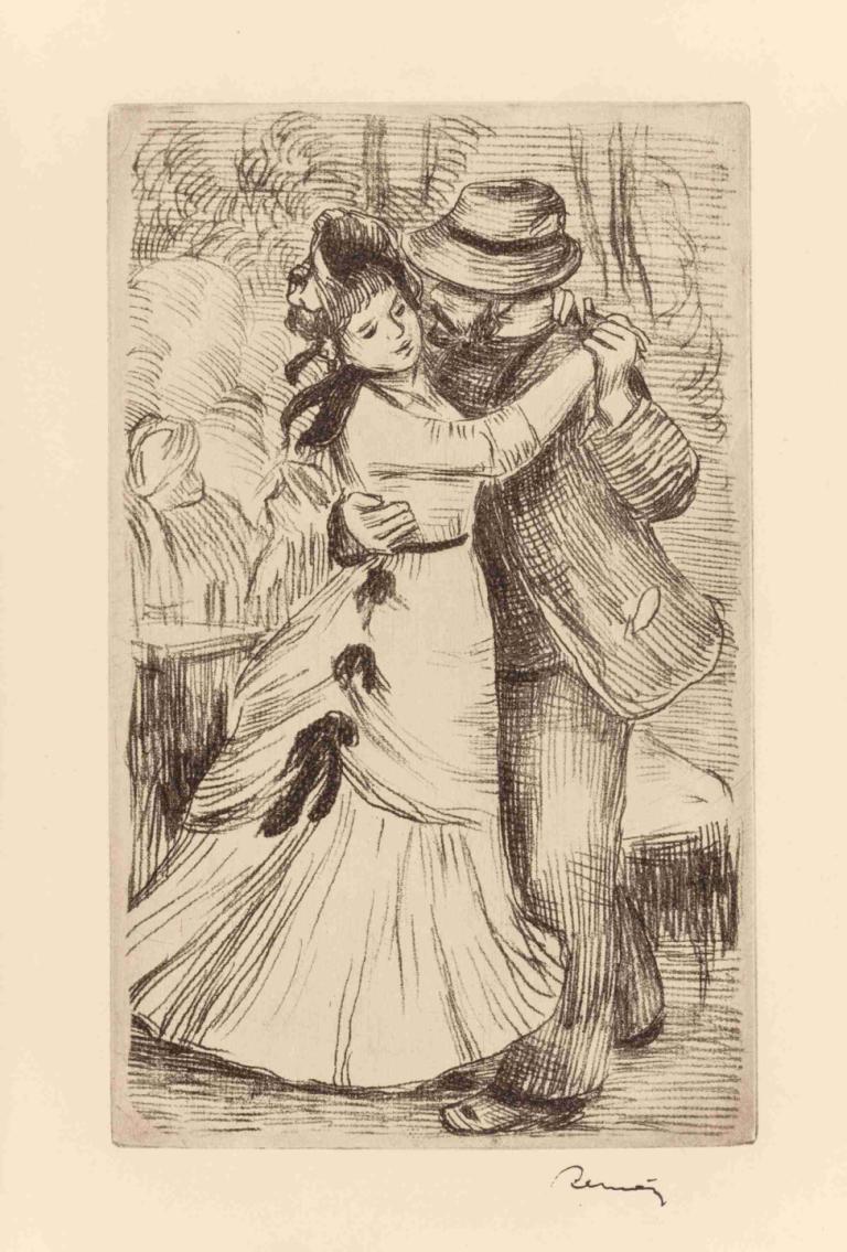 La Danse à la campagne,Dans på landsbygden,Pierre-Auguste Renoir,Skiss,Skiss, 1 tjej, dans, 1 pojke, svartvit