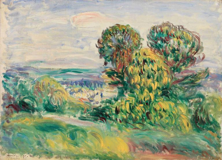 Landscape,랜드스케이프,Pierre-Auguste Renoir,피에르 오귀스트 르누아르,오일 페인팅,오일 페인팅, 옥외, 인간은 없어, 경치, 구름, 전통 미디어, 하늘, 회화 (중), 잔디