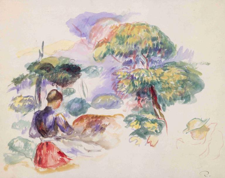 Landscape with a Girl,소녀가 있는 풍경,Pierre-Auguste Renoir,피에르 오귀스트 르누아르,오일 페인팅,오일 페인팅, 잎, 전통 미디어, 회화 (중), 독주