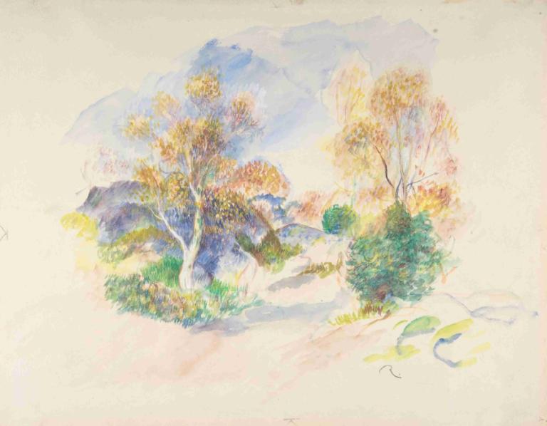 Landscape with a Path between Trees,나무 사이에 길이 있는 풍경,Pierre-Auguste Renoir,피에르 오귀스트 르누아르,오일 페인팅,오일 페인팅, 인간은 없어