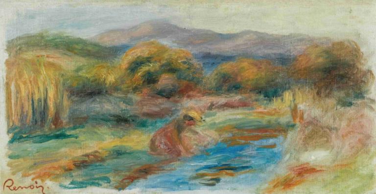 Laveuse Dans Un Paysage,Tvättmaskin i ett landskap,Pierre-Auguste Renoir,Oljemålning,Oljemålning