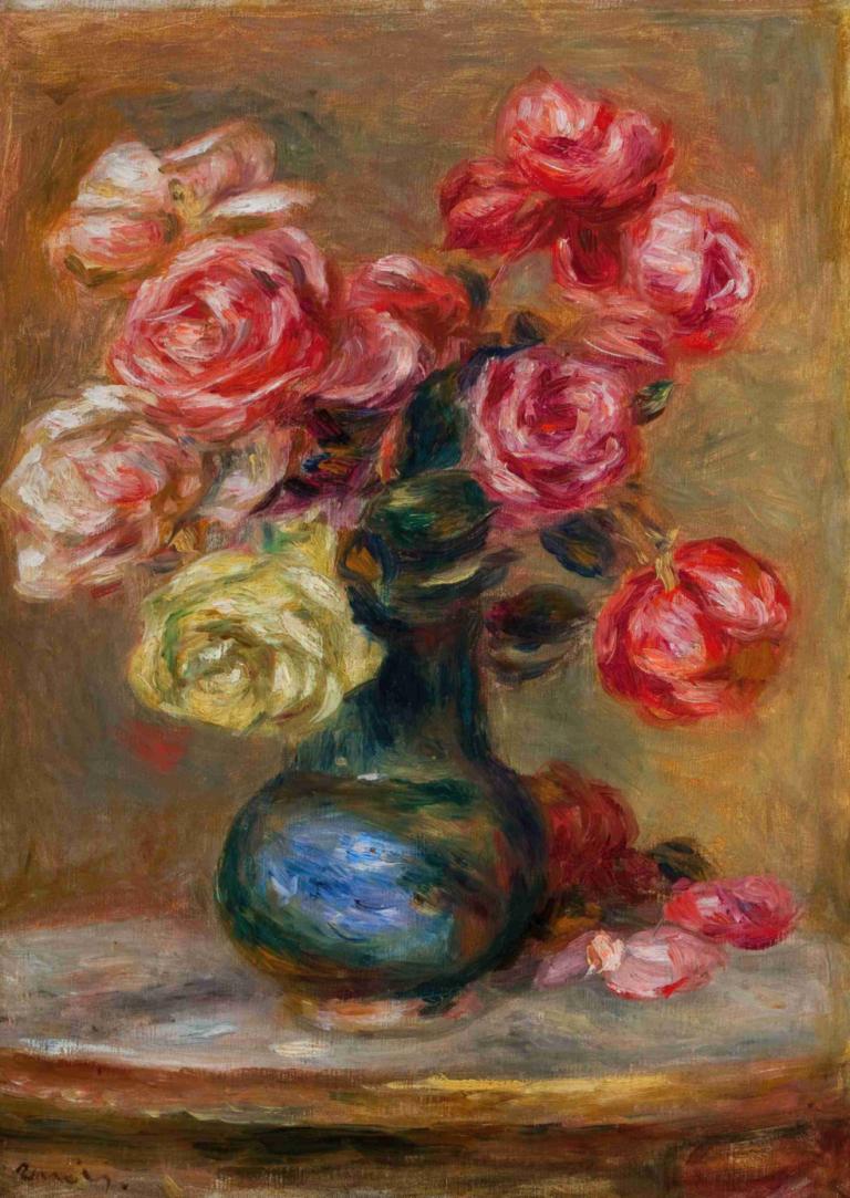 Le Bouquet,Buketten,Pierre-Auguste Renoir,Oljemaleri,Oljemaleri, blomst, ingen mennesker, rose, rød blomst