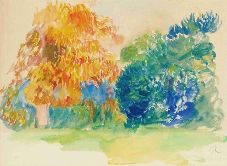 Les Arbres,나무,Pierre-Auguste Renoir,피에르 오귀스트 르누아르,오일 페인팅,오일 페인팅, 회화 (중), 전통 미디어, 인간은 없어, 수채화 (중), 독주, 추상적인, 잎