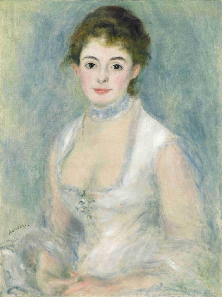 Madame Henriot,Doamna Henriot,Pierre-Auguste Renoir,Pictura in ulei,Pictura in ulei, 1 fata, solo, păr șaten