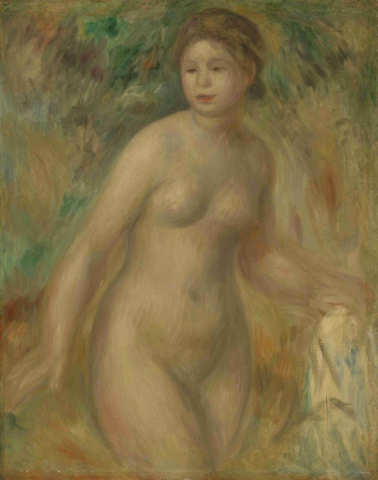 Nude,누드,Pierre-Auguste Renoir,피에르 오귀스트 르누아르,오일 페인팅,오일 페인팅, 여자 1명, 독주, 나체상, 갈색 머리, 가슴, 미술 패러디, 짧은 머리, 배꼽