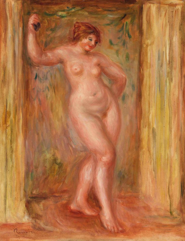 Nude with Castanets,캐스터네츠와 누드,Pierre-Auguste Renoir,피에르 오귀스트 르누아르,오일 페인팅,오일 페인팅, 여자 1명, 미술 패러디, 독주, 나체상, 가슴