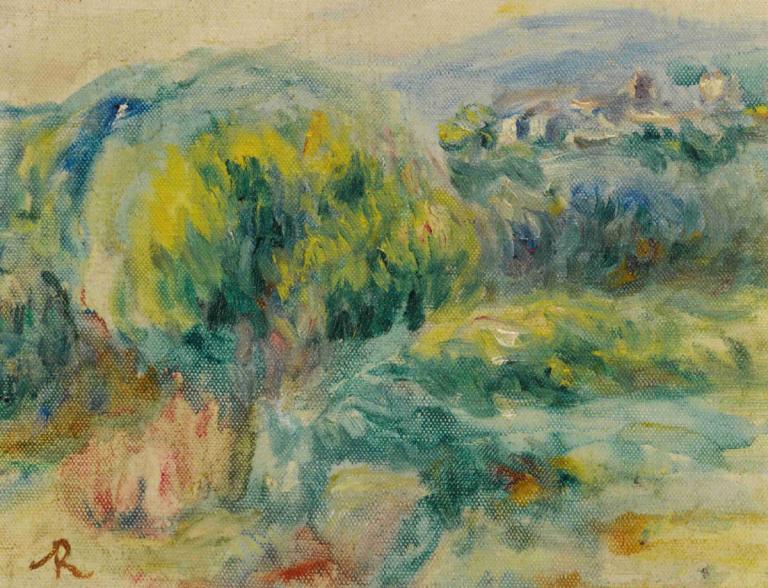 Paysage aux environs de Cagnes-Sur-Mer,カーニュ・シュル・メール周辺の風景,Pierre-Auguste Renoir,ピエール＝オーギュスト・ルノワール,油絵,油絵