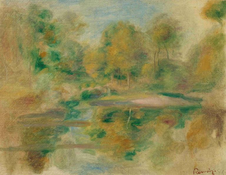 Paysage, Étang Et Fond D'arbres,風景、池、木の背景,Pierre-Auguste Renoir,ピエール＝オーギュスト・ルノワール,油絵,油絵, 屋外, 人間がいない, 木