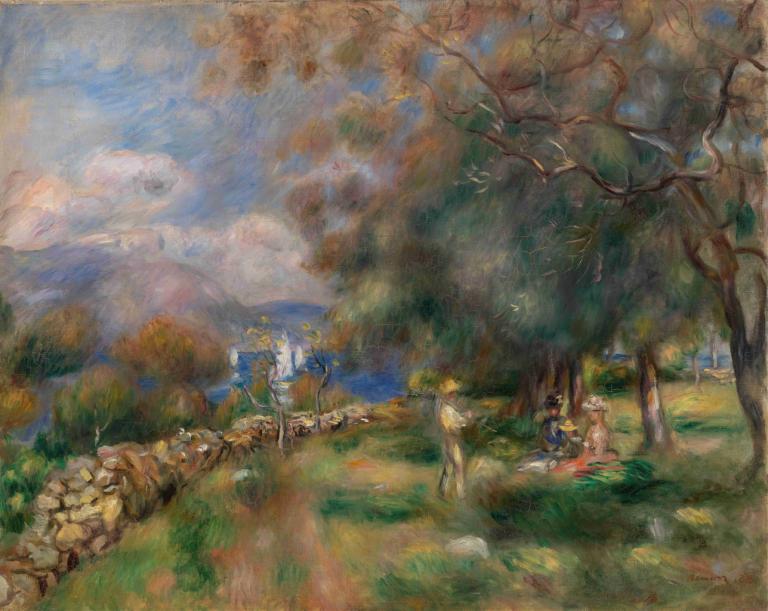 Peninsula of Saint-Jean,생장 반도,Pierre-Auguste Renoir,피에르 오귀스트 르누아르,오일 페인팅,오일 페인팅, 나무, 구름, 경치, 옥외, 하늘, 전통 미디어