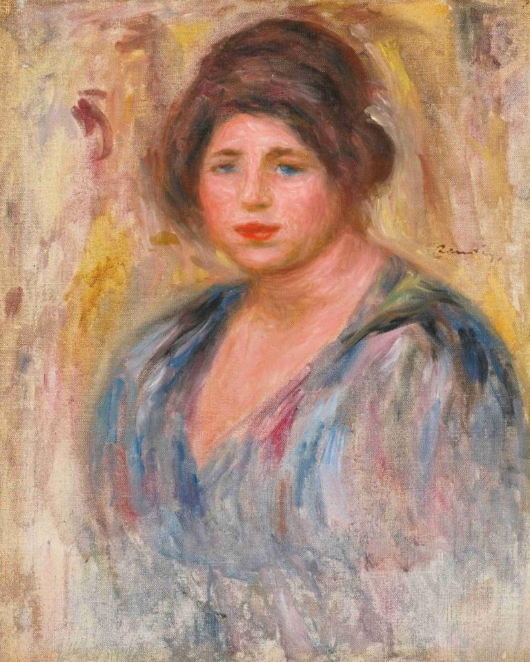 Portrait De Femme (Gabrielle Renard),女人肖像》（加布里埃尔-雷纳尔）,Pierre-Auguste Renoir,皮埃尔-奥古斯特-雷诺阿,油画,油画, 1个女孩, 独奏, 蓝眼睛