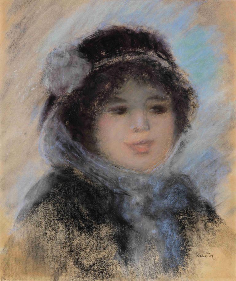 Portrait de femme,妇女肖像,Pierre-Auguste Renoir,皮埃尔-奥古斯特-雷诺阿,油画,油画, 1个女孩, 独奏, 实际的, 假传统媒体, 黑发, 传统媒体, 嘴唇, 短发, 发饰