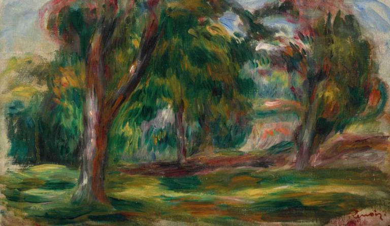 Pré et arbres,Äng och träd,Pierre-Auguste Renoir,Oljemålning,Oljemålning, inga människor, träd, utomhus