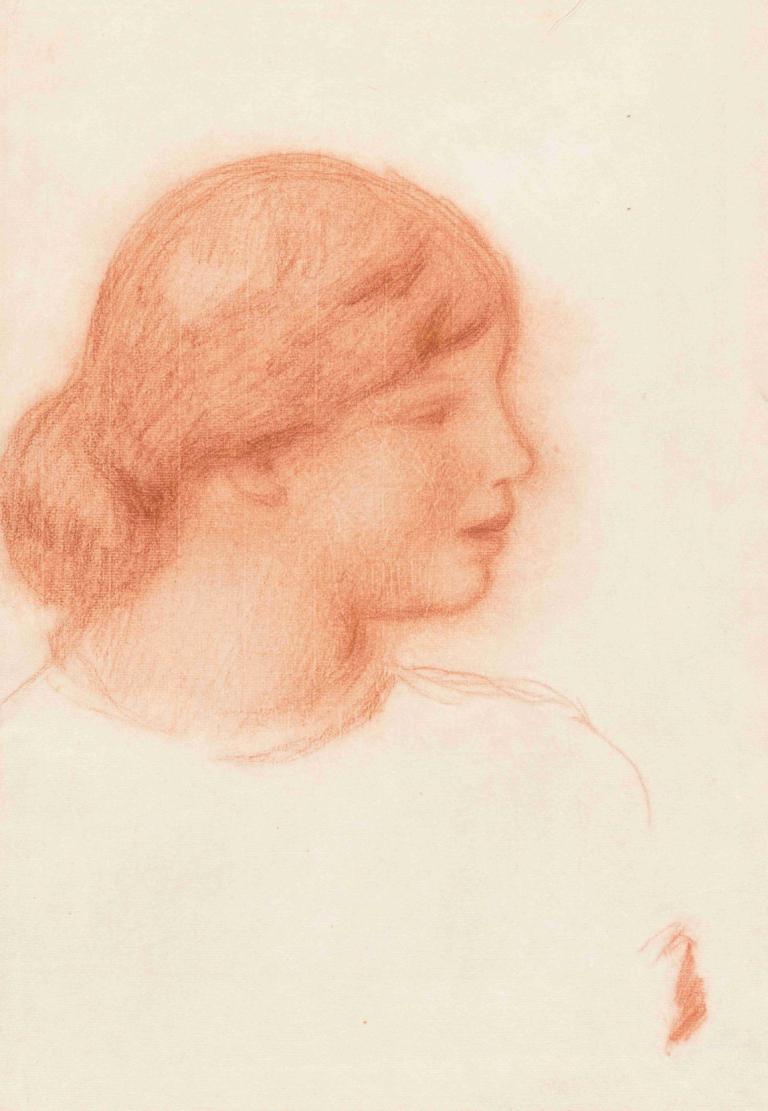 Profile of a Young Woman,Profil av en ung kvinna,Pierre-Auguste Renoir,Skiss,Skiss, solo, 1 tjej