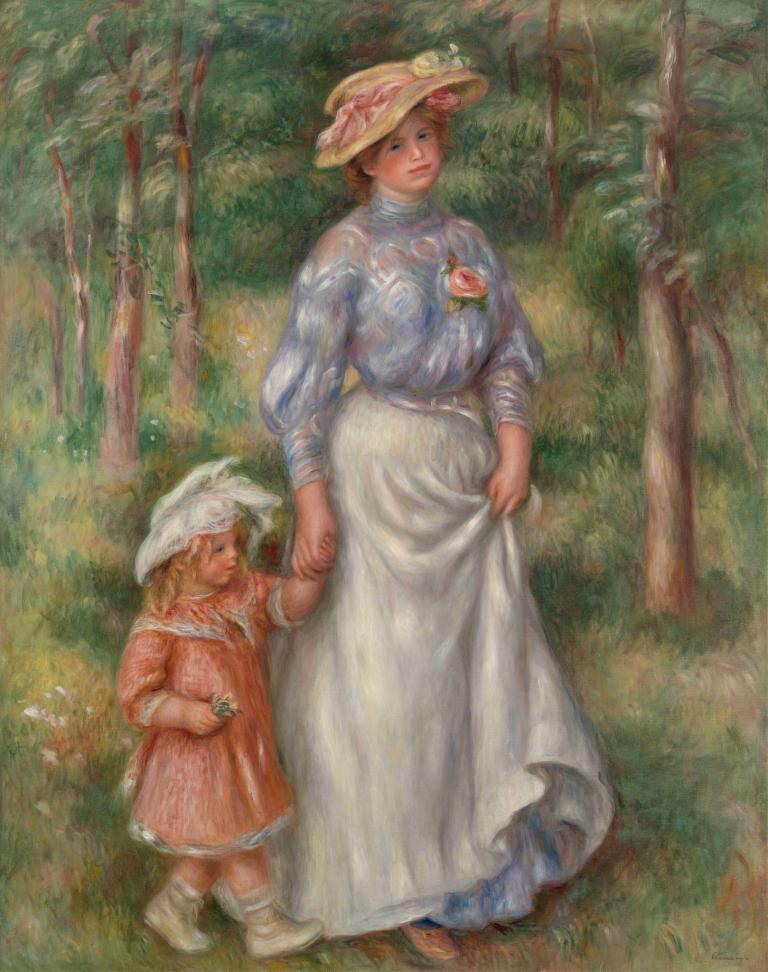 Promenade (La Promenade),Pierre-Auguste Renoir,Oljemålning,Oljemålning, flera tjejer, 2 tjejer, hatt