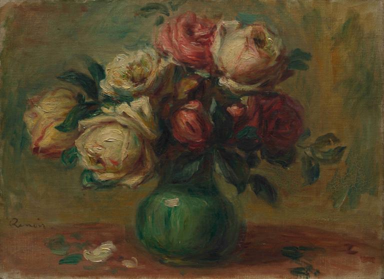 Roses in a Vase,Rosor i en vas,Pierre-Auguste Renoir,Oljemålning,Oljemålning, inga människor, blomma