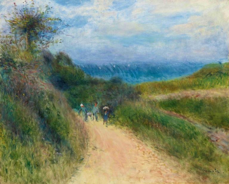 Route À Berneval,Väg À Berneval,Pierre-Auguste Renoir,Oljemålning,Oljemålning, utomhus, landskap, träd