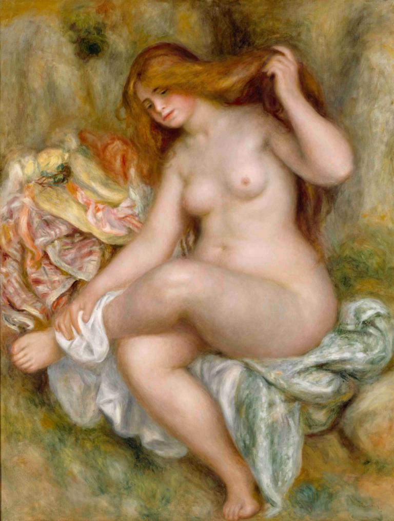 Seated Bather,Sedeči kopalec,Pierre-Auguste Renoir,Oljna slika,Oljna slika, likovna parodija, 1 dekle