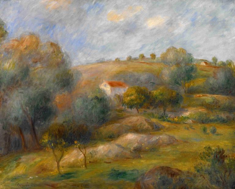 Springtime in Essoyes,Pomladni čas v Essoyesu,Pierre-Auguste Renoir,Oljna slika,Oljna slika, drevo, kulisa