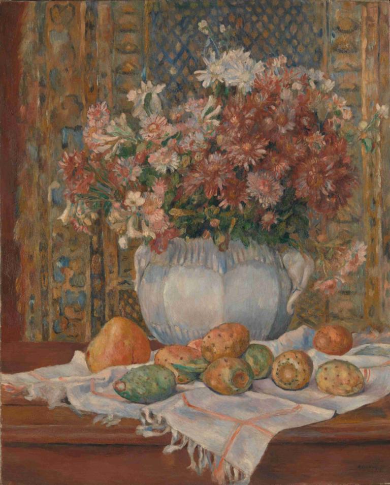 Still Life with Flowers and Prickly Pears,Narava s cvetjem in opuncijami,Pierre-Auguste Renoir,Oljna slika