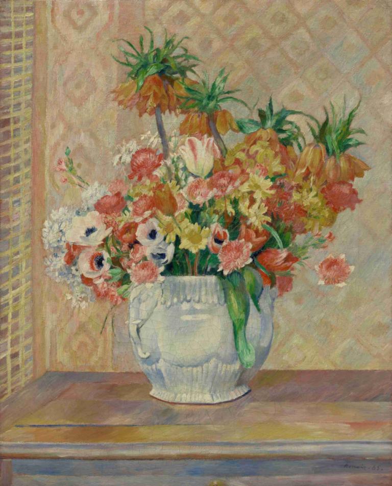 Still Life; Flowers,정물; 꽃,Pierre-Auguste Renoir,피에르 오귀스트 르누아르,오일 페인팅,오일 페인팅, 꽃, 인간은 없어, 전통 미디어, 빨간 꽃, 흰 꽃, 식물