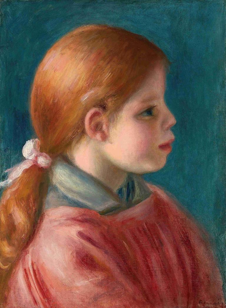 Tête de jeune fille,Kepala gadis muda,Pierre-Auguste Renoir,Lukisan cat minyak,Lukisan cat minyak, 1 gadis