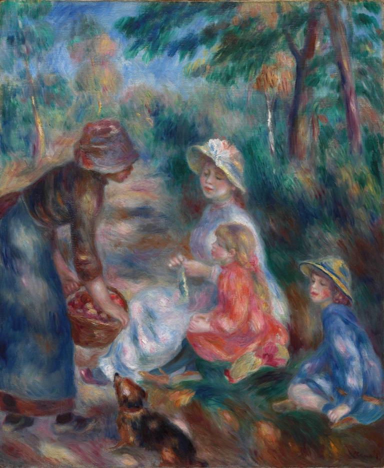 The Apple Seller,Apple 판매자,Pierre-Auguste Renoir,피에르 오귀스트 르누아르,오일 페인팅,오일 페인팅, 여러 여자, 모자, 바구니, 드레스, 회화 (중)