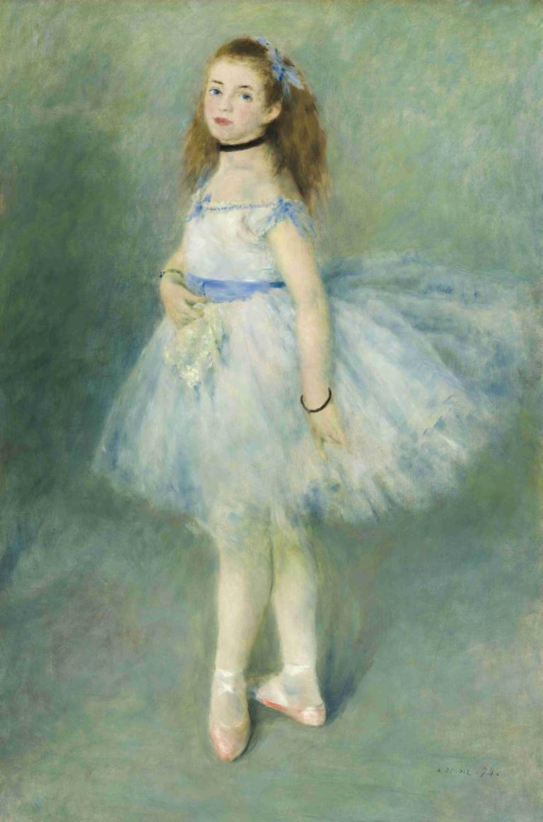 The Dancer,Plesalka,Pierre-Auguste Renoir,Oljna slika,Oljna slika, 1 dekle, solo, obleka, rjavi lasje, čoker