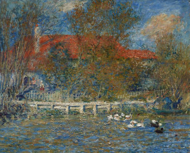 The Duck Pond,Ribnik z racami,Pierre-Auguste Renoir,Oljna slika,Oljna slika, drevo, kulisa