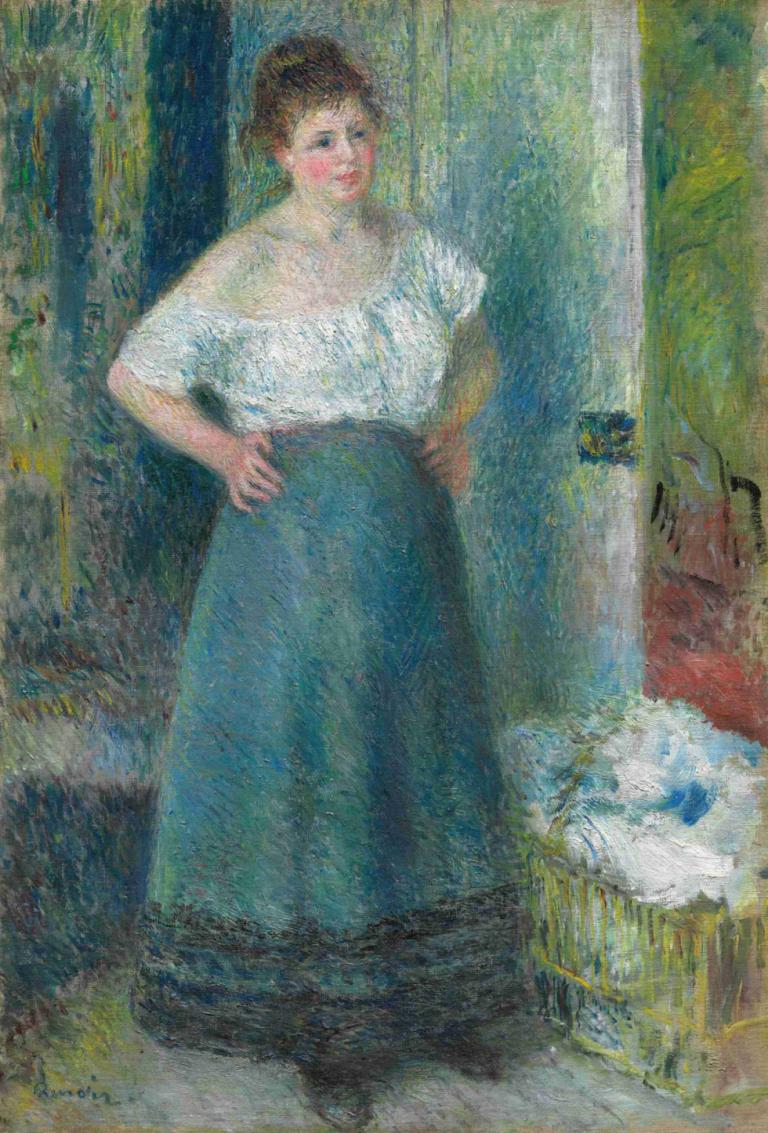 The Laundress,Pralnica,Pierre-Auguste Renoir,Oljna slika,Oljna slika, 1 dekle, solo, krilo, majica