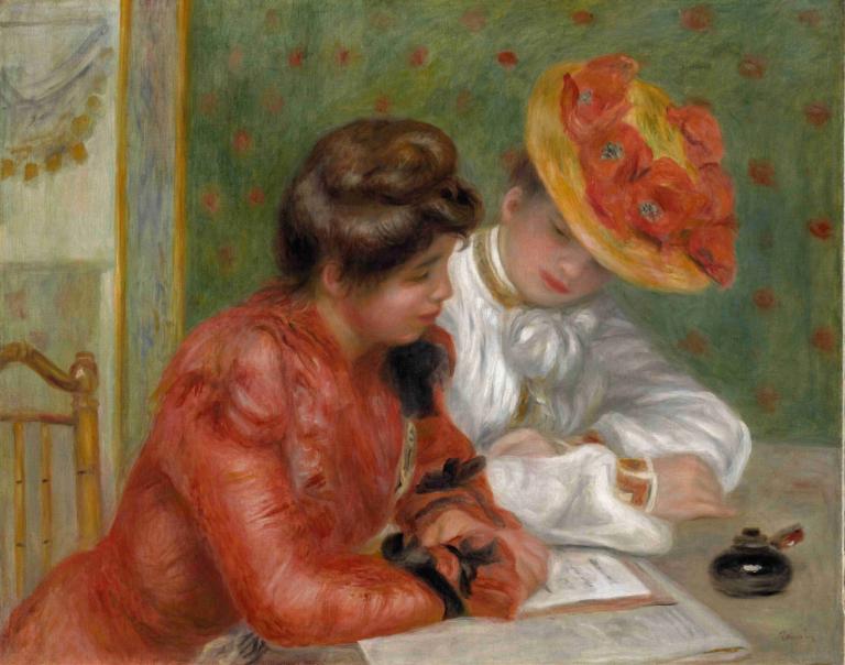 The Letter,Pismo,Pierre-Auguste Renoir,Oljna slika,Oljna slika, likovna parodija, rjavi lasje, klobuk