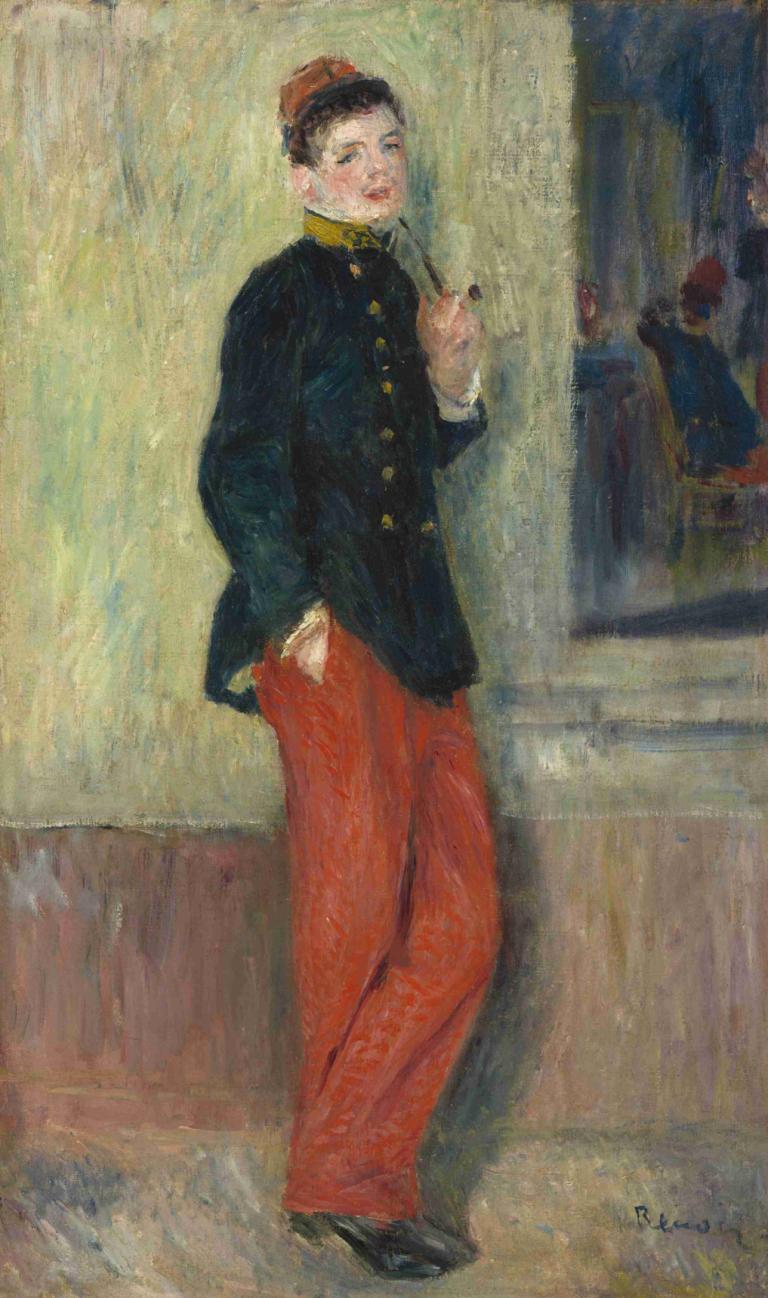 The Young Soldier,De jonge soldaat,Pierre-Auguste Renoir,Olieverf,Olieverf, solo, 1 jongen, zwarte schoenen