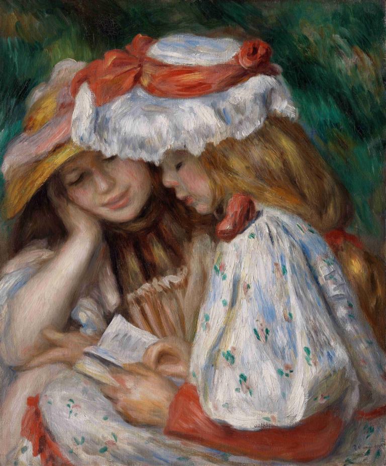 Two Girls Reading,Dua Gadis Membaca,Pierre-Auguste Renoir,Lukisan cat minyak,Lukisan cat minyak, 2 perempuan