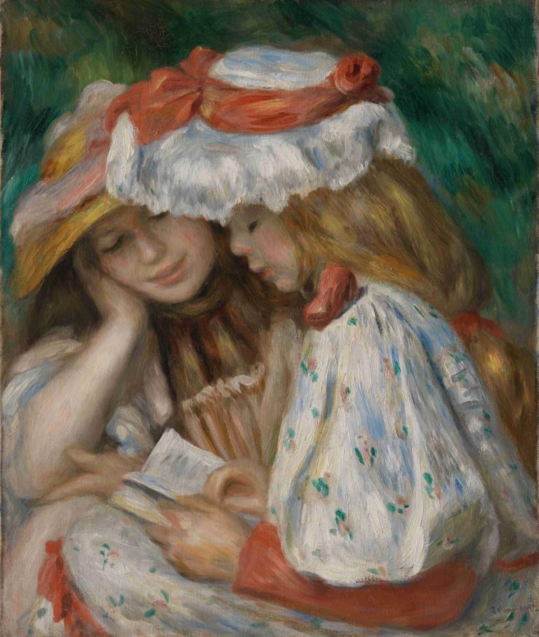 Two Girls Reading,Dua Gadis Membaca,Pierre-Auguste Renoir,Lukisan cat minyak,Lukisan cat minyak, 2 perempuan