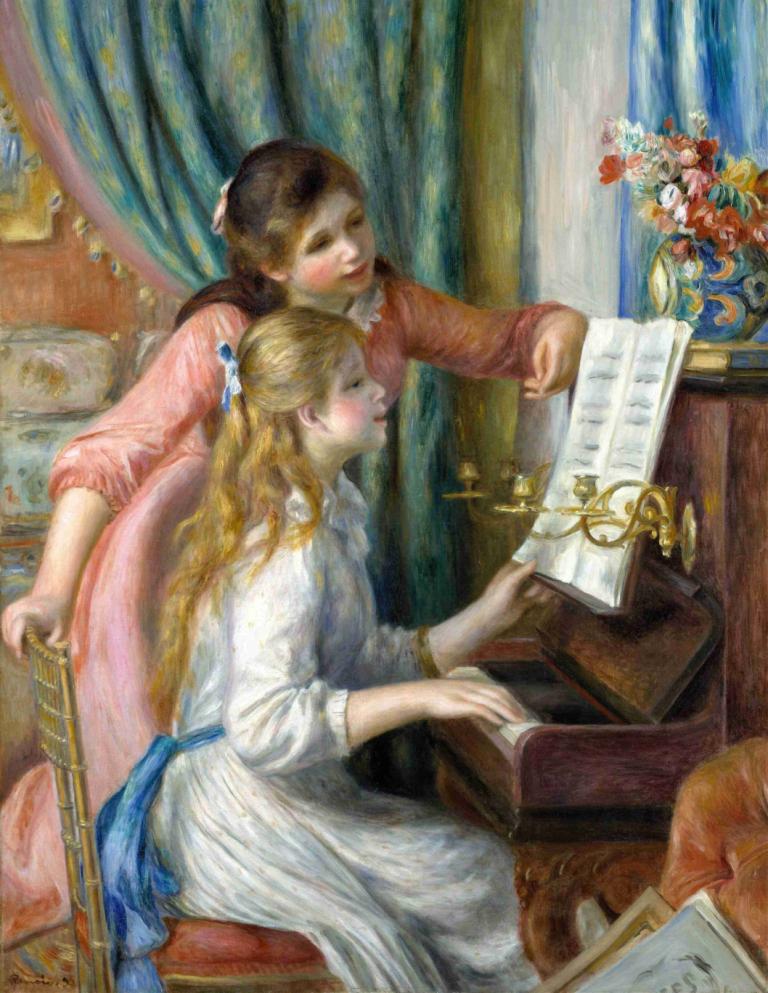 Two Young Girls at the Piano,Dua Gadis Muda di Depan Piano,Pierre-Auguste Renoir,Lukisan cat minyak