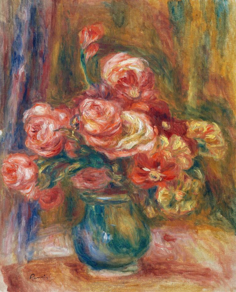 Vase of Roses,Vas bunga mawar,Pierre-Auguste Renoir,Lukisan cat minyak,Lukisan cat minyak, bunga