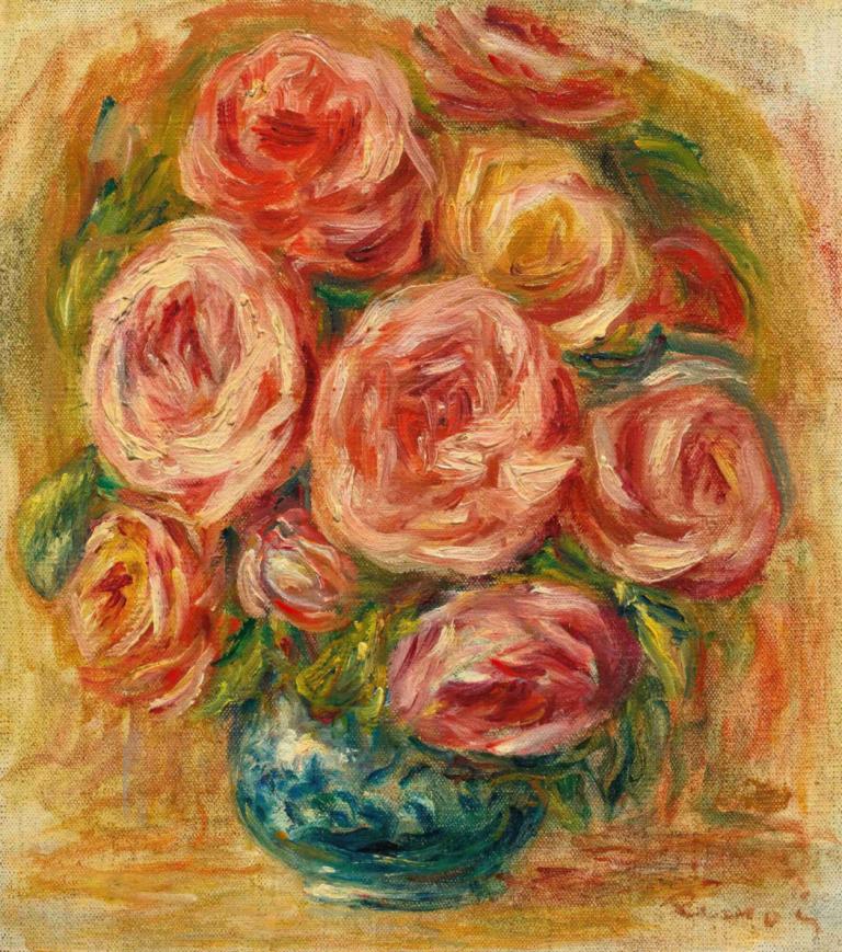 Vase De Roses,Vas Mawar,Pierre-Auguste Renoir,Lukisan cat minyak,Lukisan cat minyak, tidak ada manusia, bunga