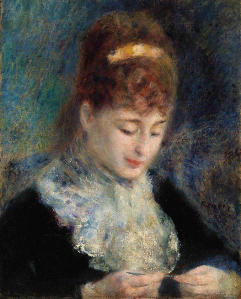 Woman Crocheting (Femme faisant du crochet),Wanita Merajut,Pierre-Auguste Renoir,Lukisan cat minyak