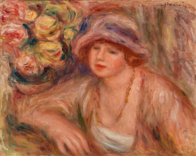 Woman Leaning (Femme accoudée),Wanita bersandar,Pierre-Auguste Renoir,Lukisan cat minyak,Lukisan cat minyak