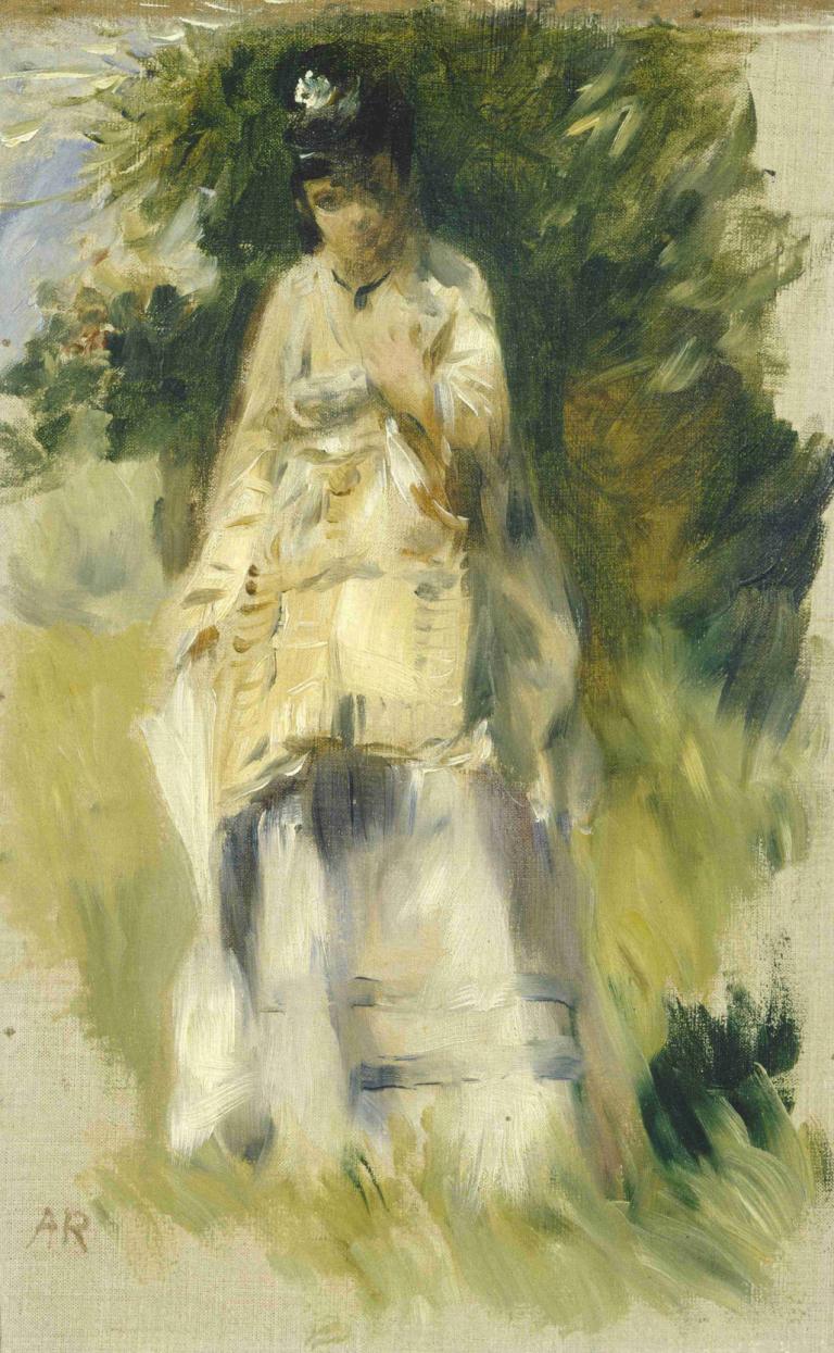 Woman Standing by a Tree,Wanita berdiri di dekat pohon,Pierre-Auguste Renoir,Lukisan cat minyak