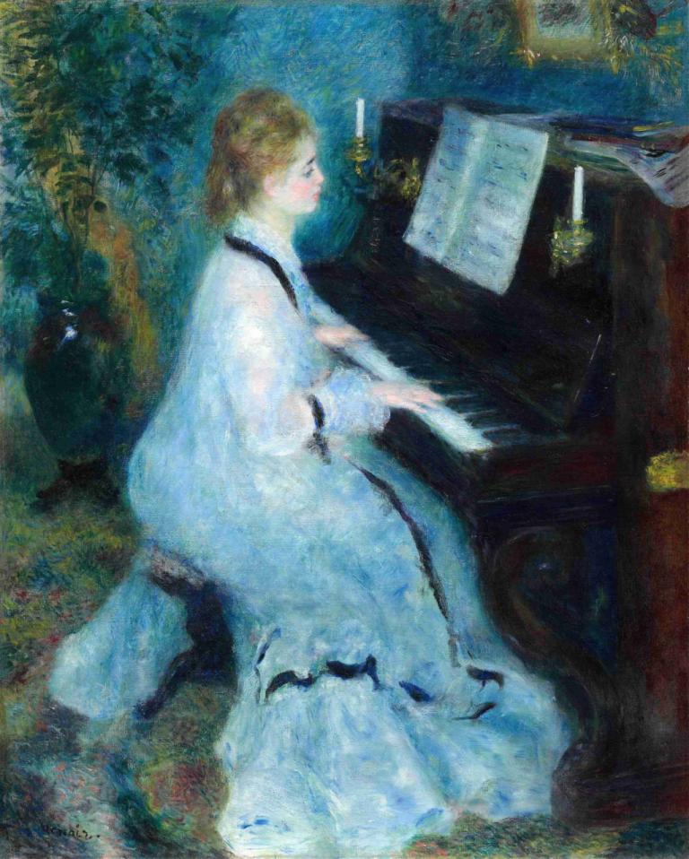 Woman at the Piano,Wanita di depan Piano,Pierre-Auguste Renoir,Lukisan cat minyak,Lukisan cat minyak, piano