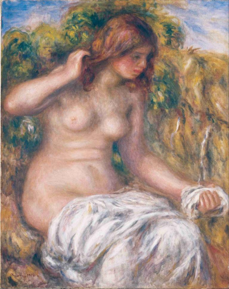 Woman by Spring,Pierre-Auguste Renoir,Lukisan cat minyak,Lukisan cat minyak, parodi seni rupa, 1 gadis