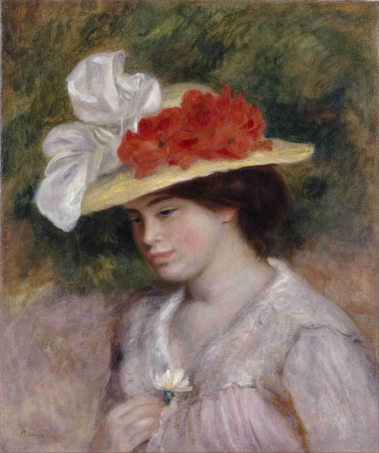 Woman in a Flowered Hat,Wanita dengan Topi Berbunga,Pierre-Auguste Renoir,Lukisan cat minyak