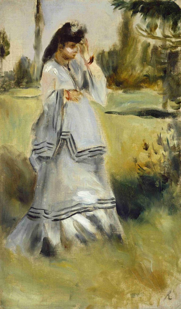 Woman in a Park,Wanita di Taman,Pierre-Auguste Renoir,Lukisan cat minyak,Lukisan cat minyak, solo, 1 gadis