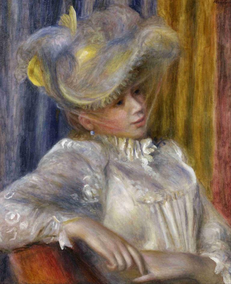 Woman with a Hat,Wanita dengan Topi,Pierre-Auguste Renoir,Lukisan cat minyak,Lukisan cat minyak, 1 gadis