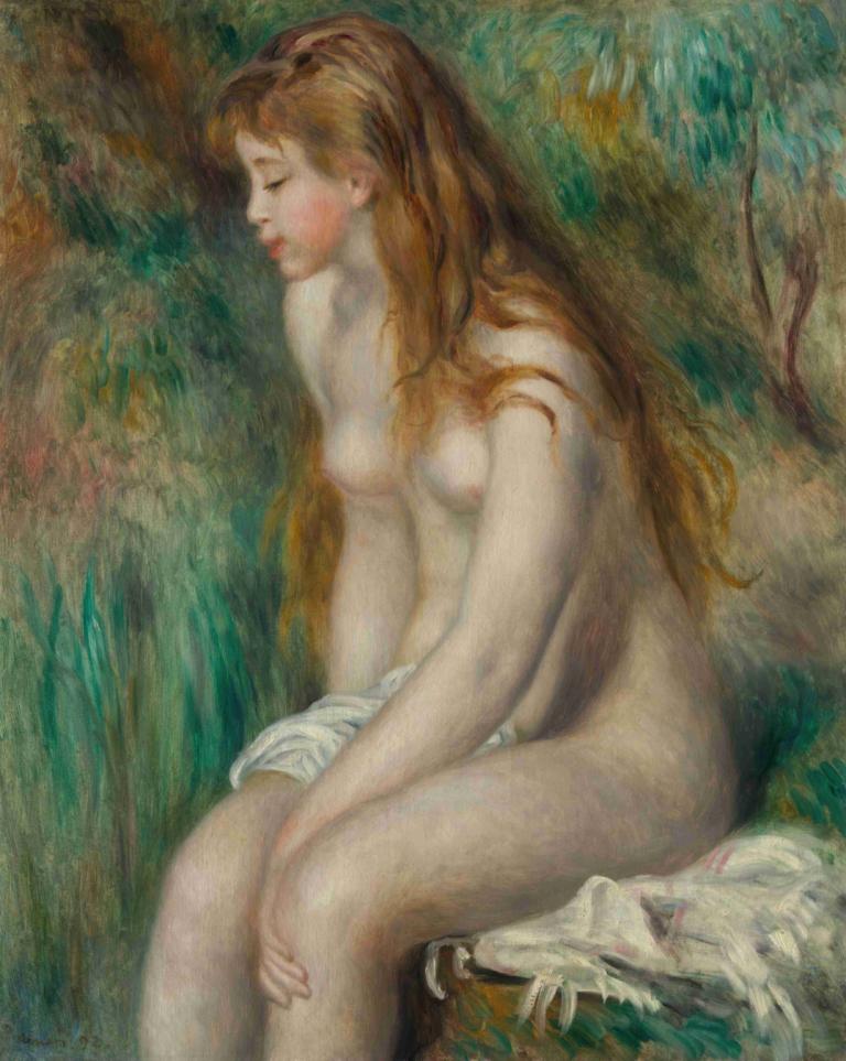 Young Girl Bathing,Tânără fată de baie,Pierre-Auguste Renoir,Pictura in ulei,Pictura in ulei, 1 fata, solo