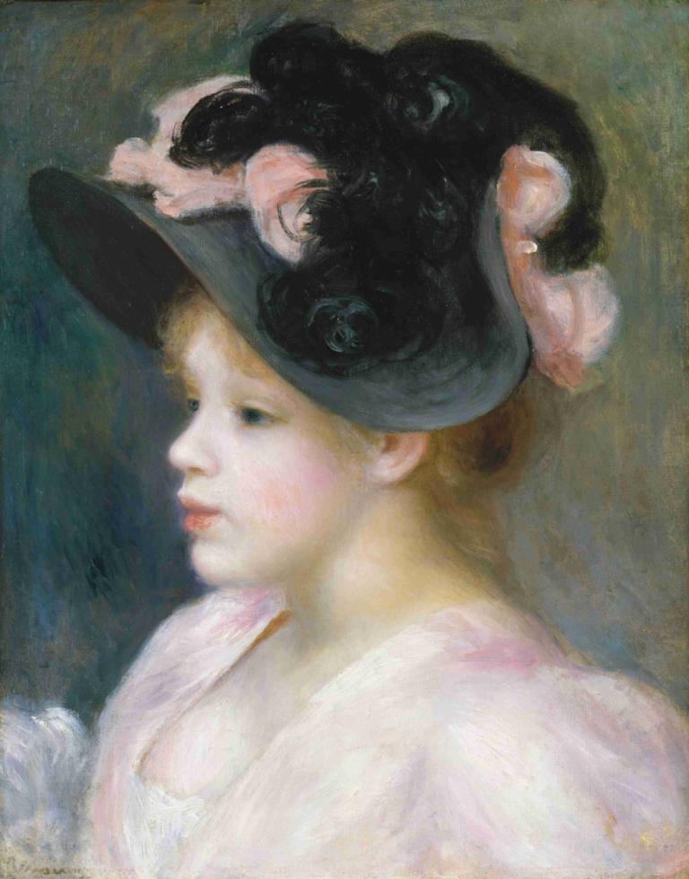 Young Girl in a Pink-and-Black Hat,Gadis Muda dengan Topi Merah Muda dan Hitam,Pierre-Auguste Renoir