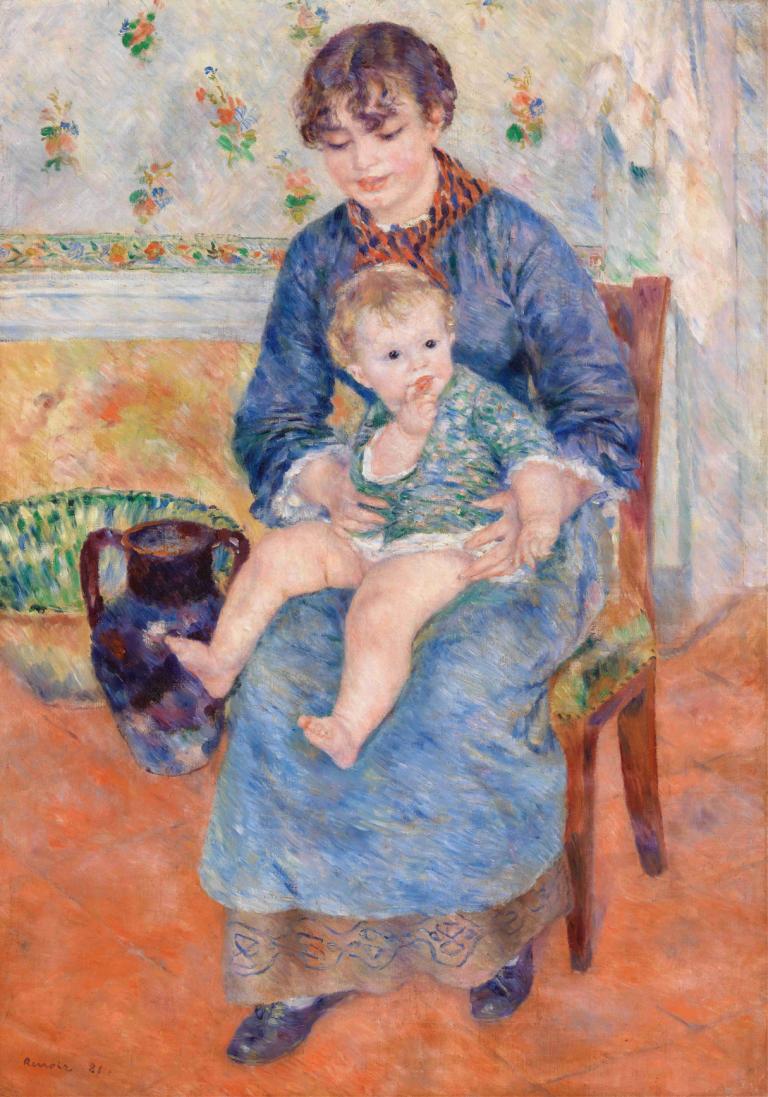 Young Mother (Jeune mère),Ibu Muda,Pierre-Auguste Renoir,Lukisan cat minyak,Lukisan cat minyak, duduk