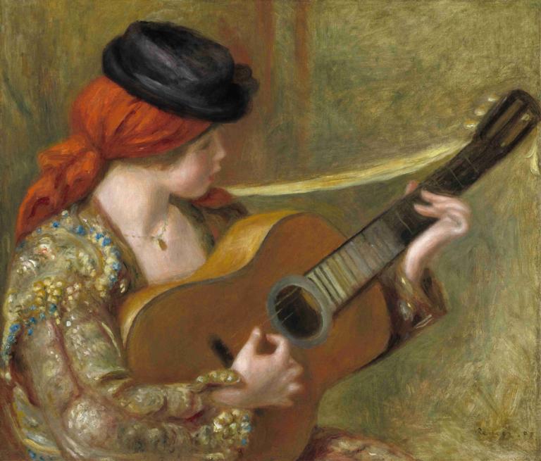 Young Spanish Woman with a Guitar,Wanita Muda Spanyol dengan Gitar,Pierre-Auguste Renoir,Lukisan cat minyak