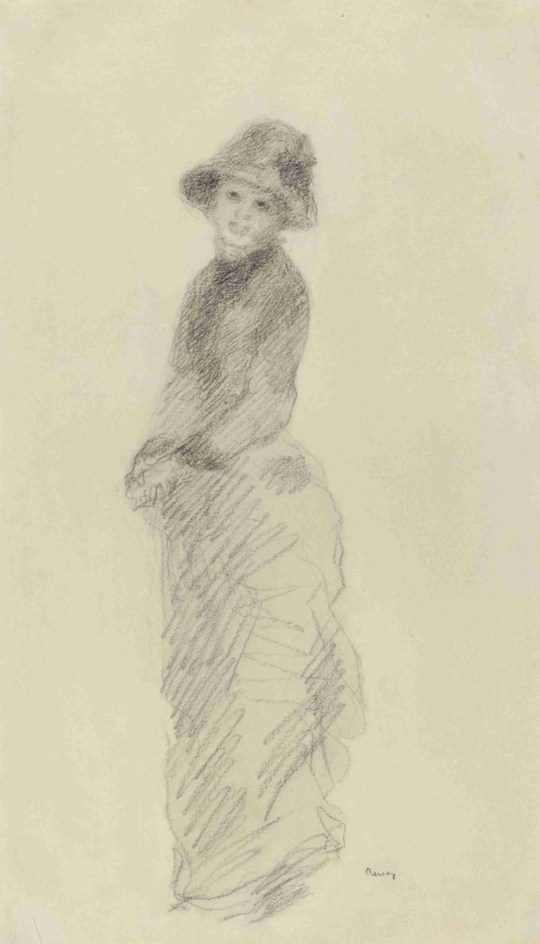 Young Woman Standing,หญิงสาวที่ยืนอยู่,Pierre-Auguste Renoir,ปิแอร์ - ออกุสแตร์ เรโน,ร่าง,ร่าง, เดี่ยว, 1สาว